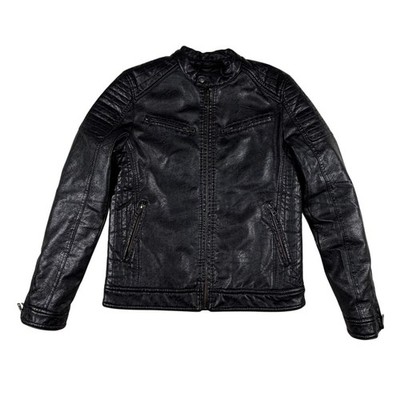 Mens Black Faux Leather Cafe Racer Moto Motorcycle Jacket Quilted Full Zip Large