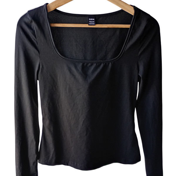 Shein Top Black Long Sleeve Tee Stretch T Shirt Minimal Ladies Size M Medium 12