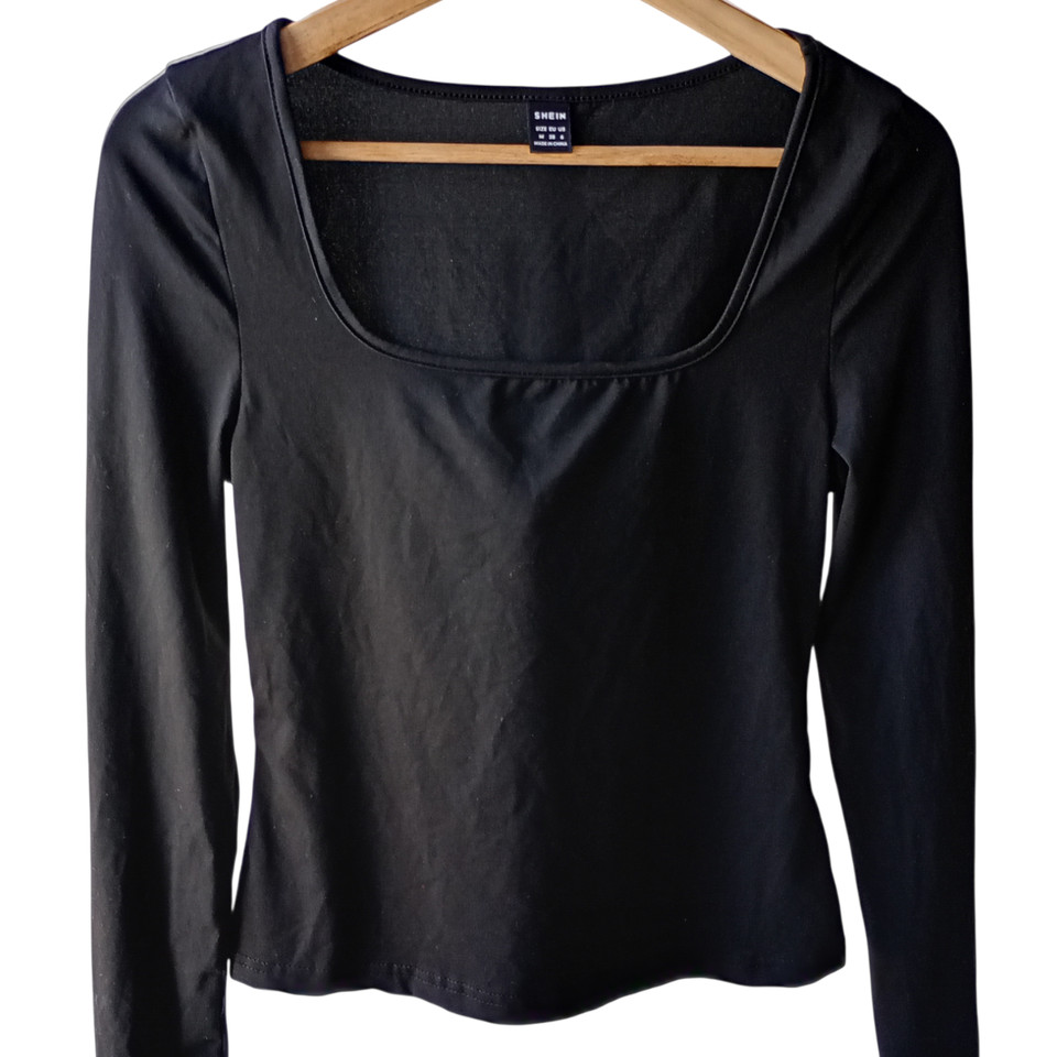 Shein Top Black Long Sleeve Tee Stretch T Shirt Minimal Ladies Size M Medium 12