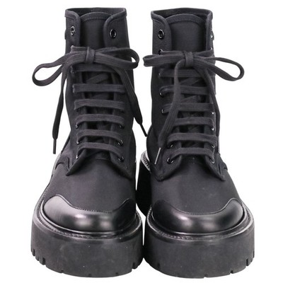 CELINE Lace-up Bulky Boots in Nylon Canvas and Leather, 36, Black
