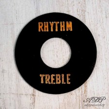 Black Les Paul Rhythm/Treble Ring Toggle Switch Plate, Gold lettering, Sticker