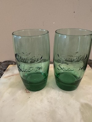 2 PAMPRYL Selection Glasses. Green Glass Advertising Glasses. France.