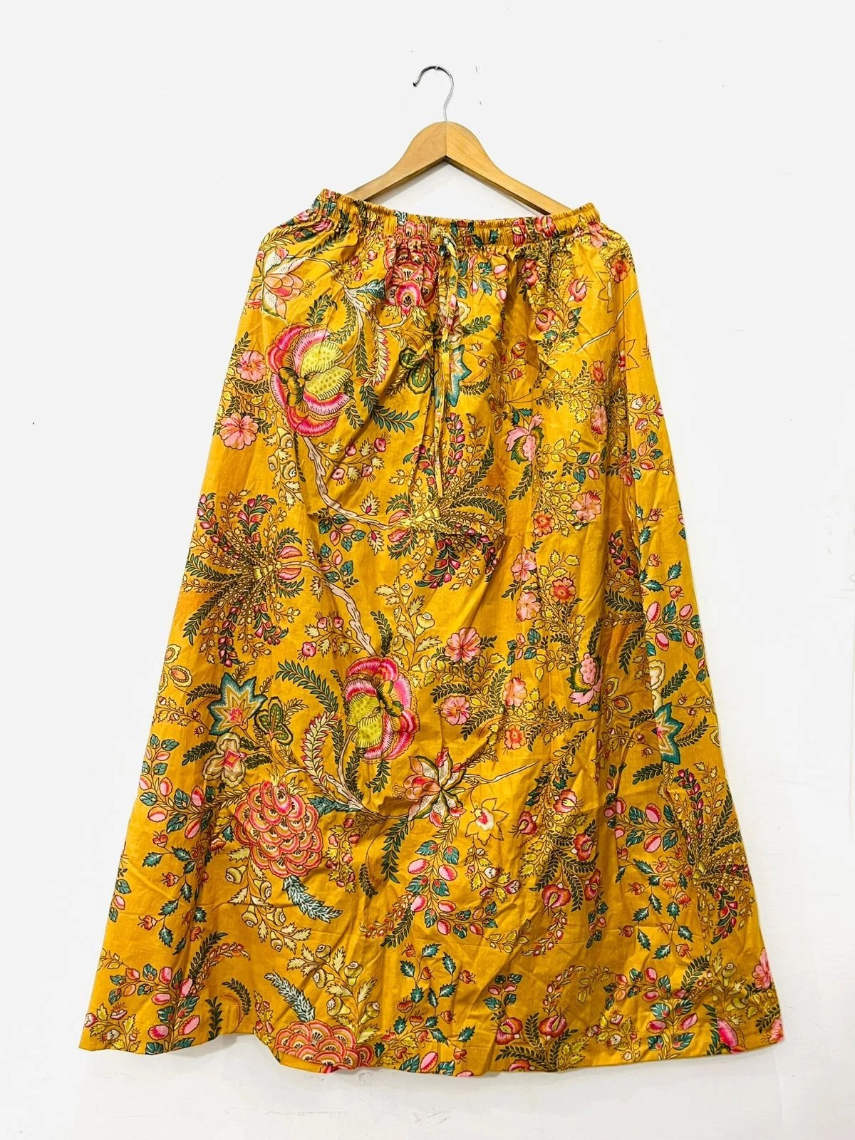 Indian Cotton Yellow Hand Block Floral Skirt Women's Clothing Partywear skirt US