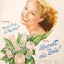 1950 Coty Muguet Des Bois Perfume & Powder Advertisement Beauty Products DWJJ9