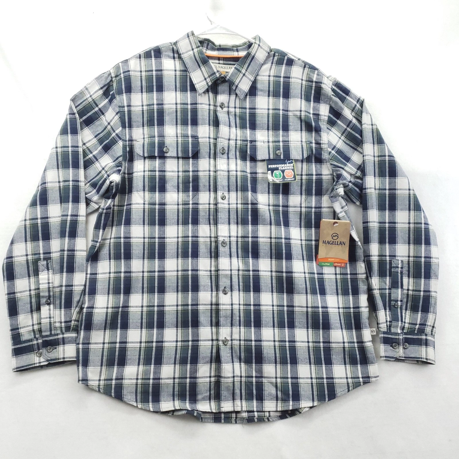 NEW Magellan Outdoors Shirt Mens XL Blue Plaid Performance Flannel Long Sleeve