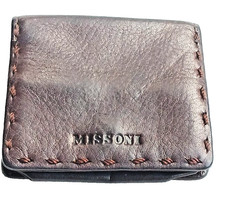 Missoni Brown Leather Mini Coin Wallet Card Holder Snap Closure