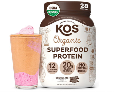 KOS Vegan Protein Powder Chocolate, Erythritol Free, 28 Servings
