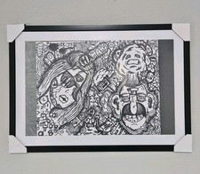 ORIGINAL Hand Drawn One of A Kind Drawing with Frame Blacka And White