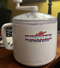 DONVIER Premier Ice Cream Maker White Hand Crank Homemade Ice Cream Vtg EUC