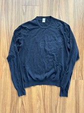 Berluti Navy Sweater with Calligraphy Design Embroidery Wool Made in Italy XS