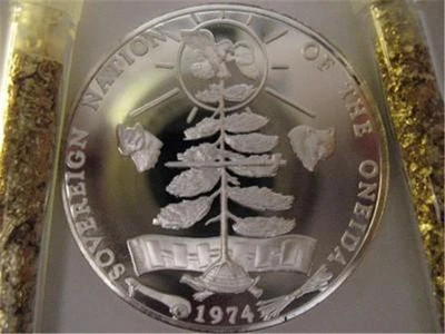 1-OZ. ONEIDA AMERICAN NATIVE INDIAN TRIBAL NATIONS ART COIN SILVER.999 + GOLD