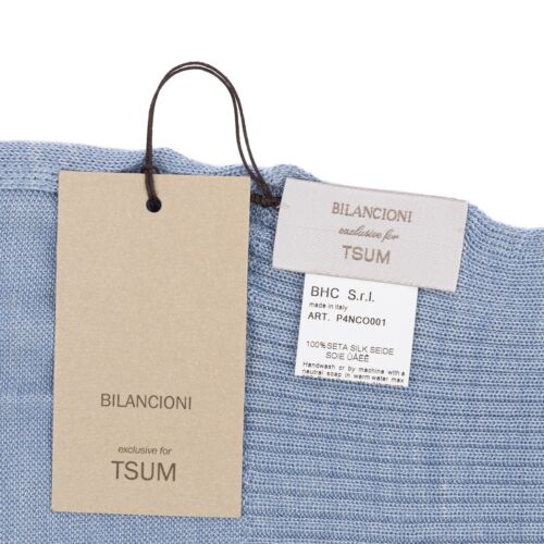 UMBERTO BILANCIONI Lux Knit Stole Scarf Light Blue 100% Silk Made in Italy - Picture 3 of 3