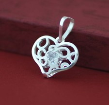 Sterling Silver Heart Pendant with Cz, Laser Cut