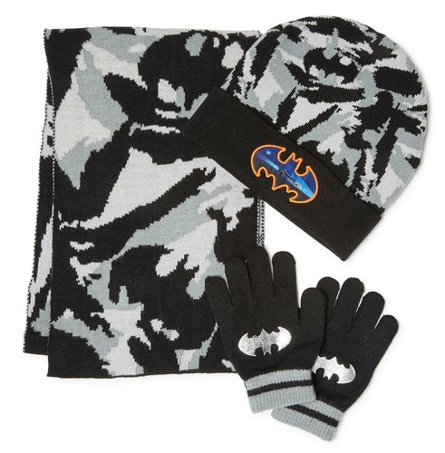 BATMAN DC COMICS Lavorato A Maglia Invernale Beanie Cappello, Guanti e  Sciarpa Set Età 4-12 Nuovo con etichette $30 | eBay