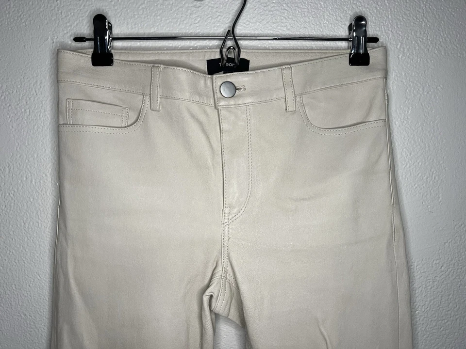 Pantalones de mezclilla Theory crema ajustados de cuero de cordero talla 2 excelente estado envío rápido Foto 3 de 4