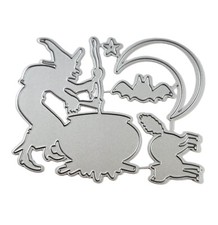 Halloween WITCH BREWING Bat Cat Crescent Moon...