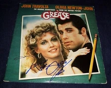 OLIVIA NEWTON JOHN SIGNED RECORD TITLED "GREASE" JOHN TRAVOLTA ULTRA  RARE L@@K 