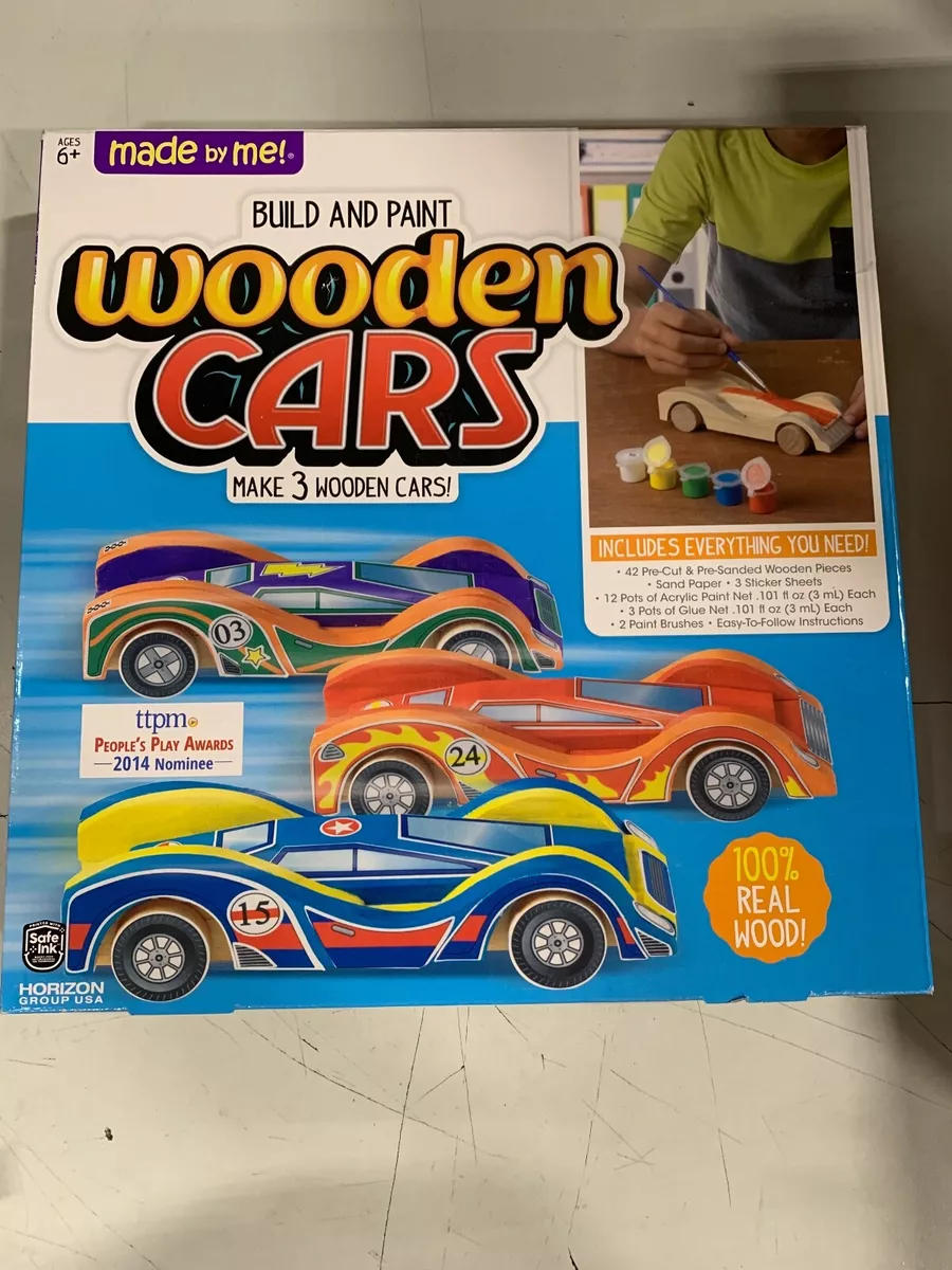 Made By Me Build & Paint 3 Wooden Race Cars DIY Kit Multicolor