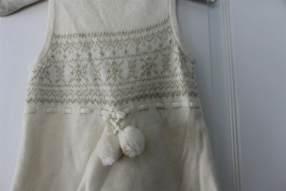 Janie and Jack WINTER FROST Ivory Gold Metallic 2P Knit Dress