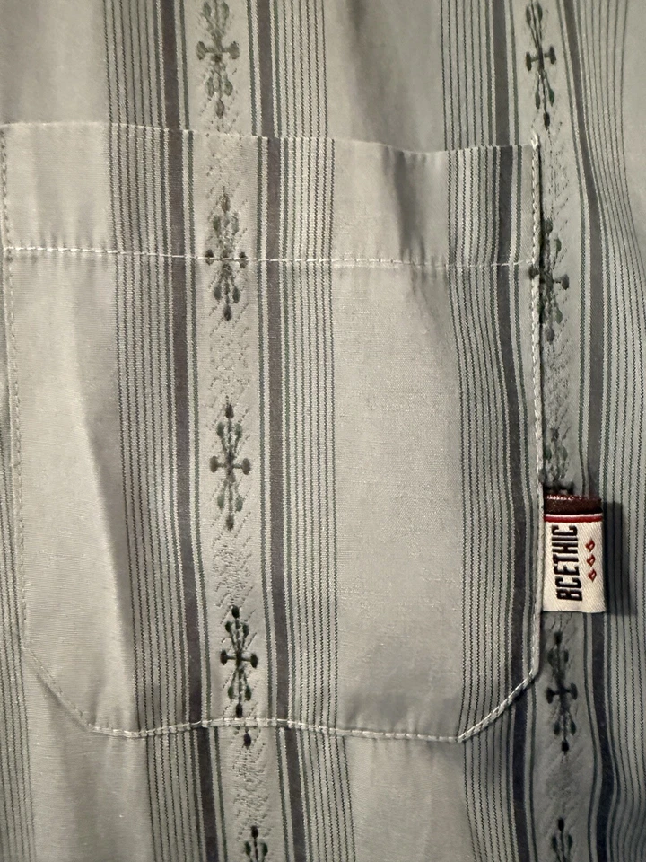 VTG 90s BC Ethic Club Shirt Men's L Gray Blue Green Patterned Party Long Sleeve - Image 2 of 4