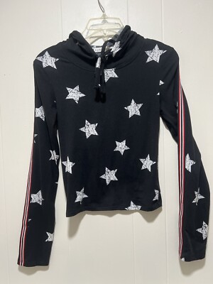 Eye Candy Black Hoodie With Stars Stripe Sleeves Small