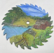 Barn Mountains Wilderness Rustic Hand Painted 10  Circular Saw Blade Home Decor