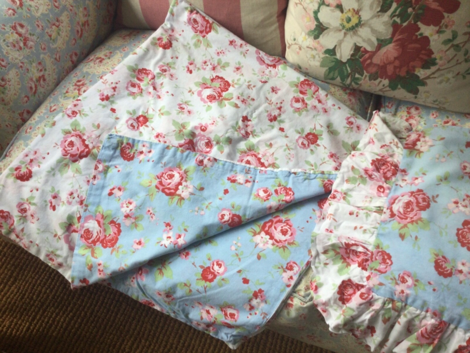 Cath Kidston IKEA Rosali cot bed duvet cover and frilled pillowcase eBay