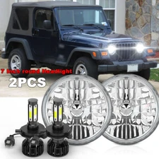 Pair 130W Black 7" Round Led Headlights for Jeep Wrangler 1997-2018 TJ LJ JK