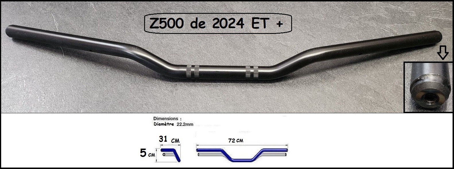 Guidon Z500 réplique origine en acier noir anti-vibration pour roadster Z-500SE 2024