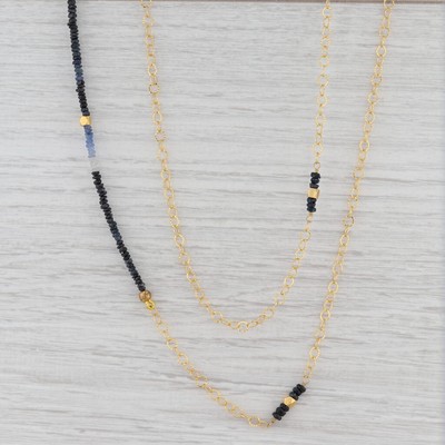 New Nina Wynn Sapphire Bead Necklace Sterling Gold Vermeil 38.5'' Adjustable
