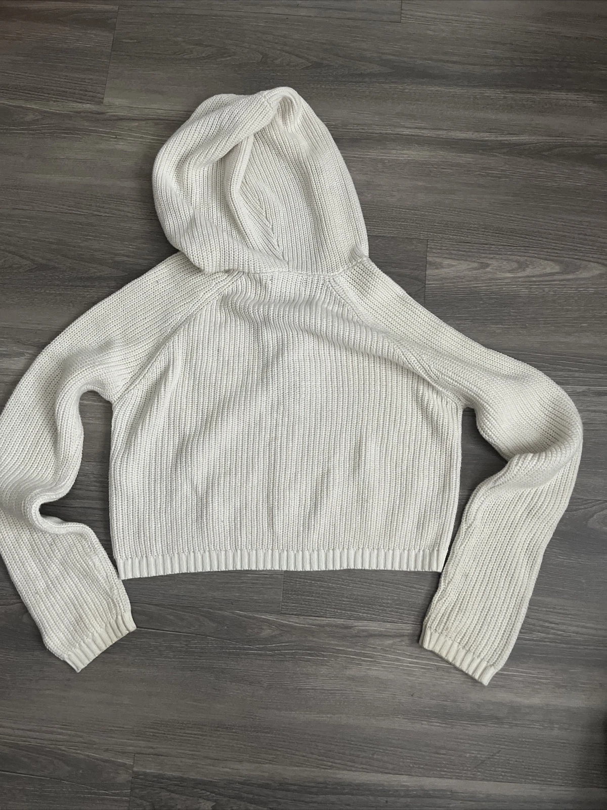 OFF WHITE Maglione Forever21 con cappuccio e pizzo sul davanti tagliato taglia M cotone acrilico bianco sporco