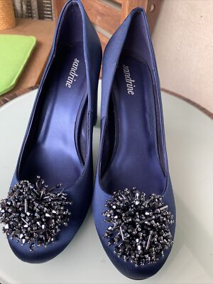 Sandrine Pumps Damen Tanzschuh, Highheel Blau glitzer Abendkleid Dunkelblau 