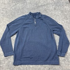 Tommy Bahama Sweater Mens Medium Blue 1/4 Zip Pullover Relax Ribbed 100 Cotton