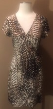 Soho S 6 Brown Print Jersey Luxe Wrap Dress W Short Sleeves