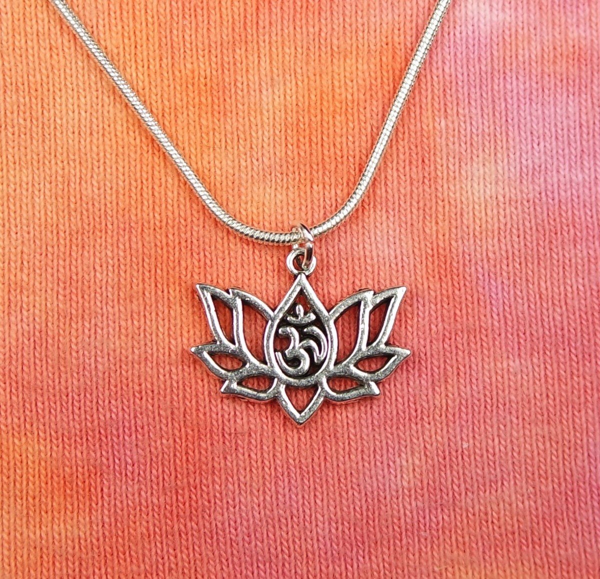 OM Lotus Necklace, Ohm Aum Sacred Padma Hindu Buddhist Yoga Charm
