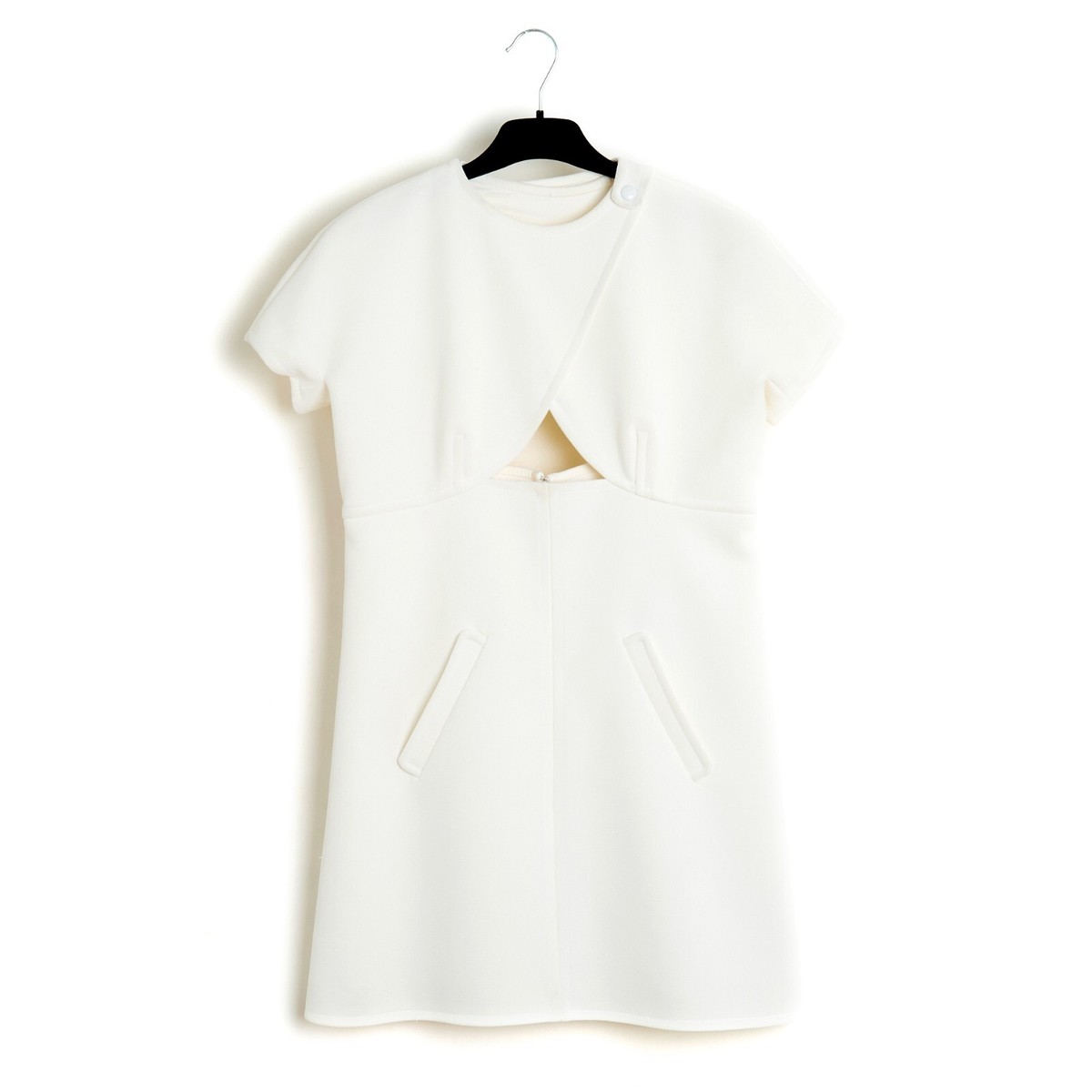Courrgèes Dress FR42 Ecru Wool A Line Cut Out Dress US12 Courreges NWT