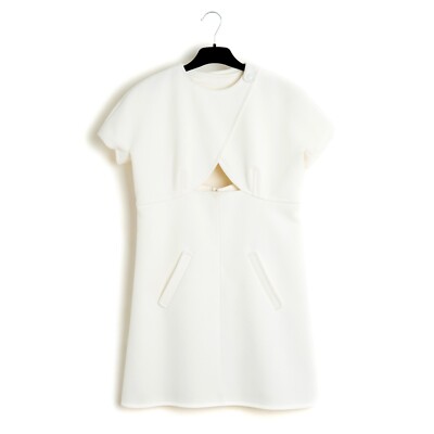 Courrgèes Robe FR42 Ecru Wool A Line Cut Out Dress US12 Courreges Neu mit Etikett