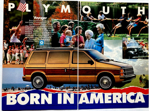 1986 Plymouth Voyager Two Page Print Ad