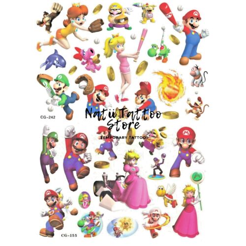  Super Mario Tattoo Sheets stickers Children Kids Birthday Party Bag  - Afbeelding 1 van 10