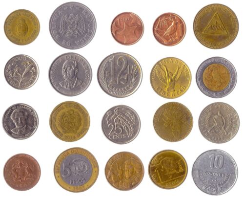 20 DIFFERENT COINS FROM THE AMERICAS: LATIN, CARIBBEAN, CENTRAL, NORTHERN, SOUTH - Picture 1 of 1