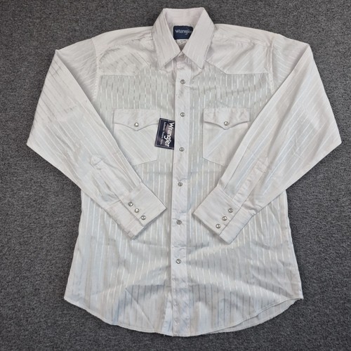 Wrangler Western Shirt Men's Medium Long Sleeve Western Snap Dobby Stripe White