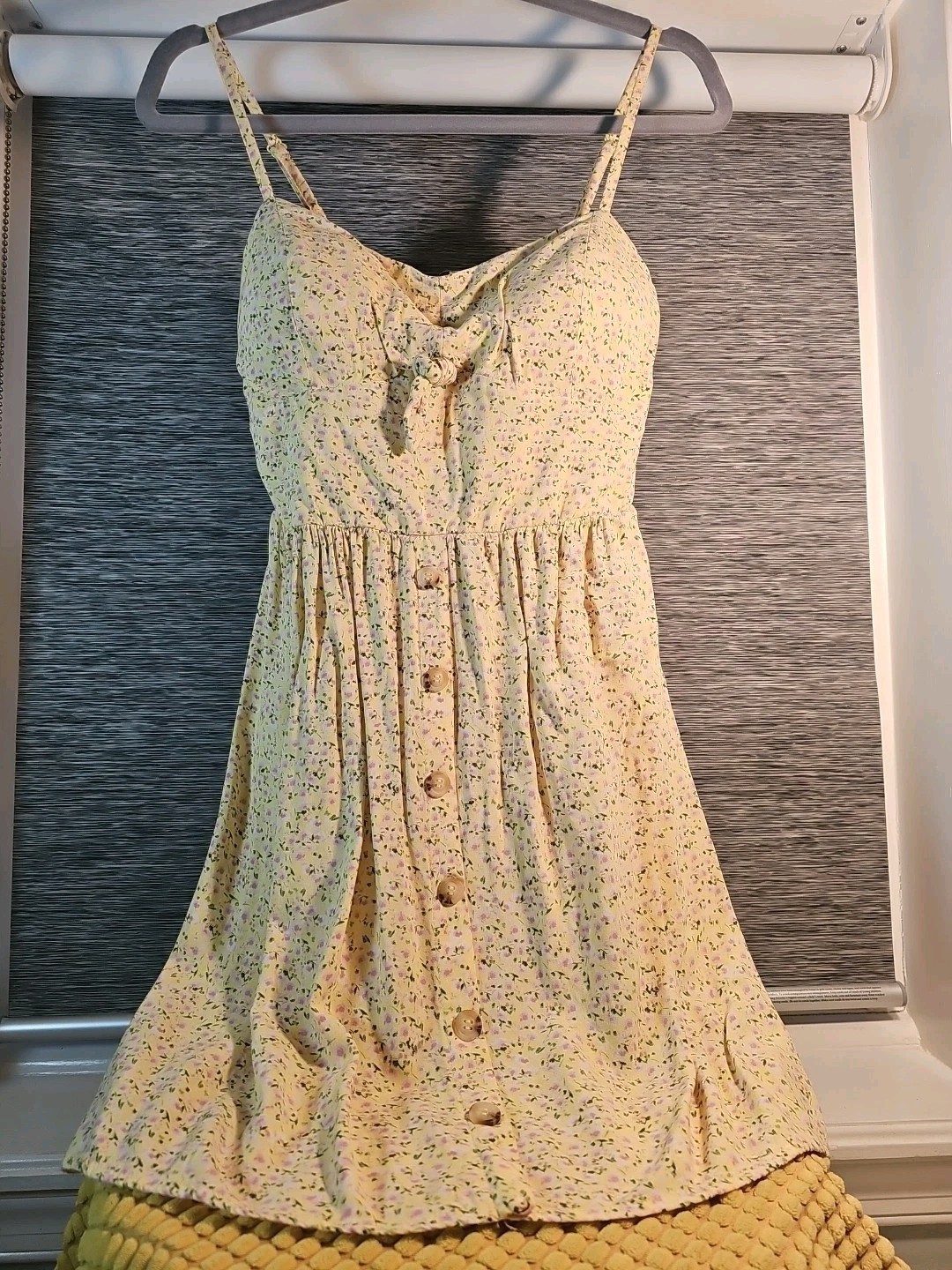 AUW Sundress Sz M Smocked Sweetheart Midi Yellow Pink Green Floral Cottagecore-image