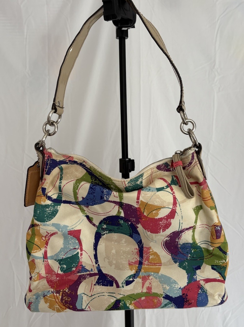 Coach Y2K Abstract Canvas Shoulder Bag Crossbody Leather Trim Multicolor Purse