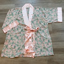 Vintage Victoria Secret Gold Label Pink Floral Paisley Satin Trim Kimono Robe OS