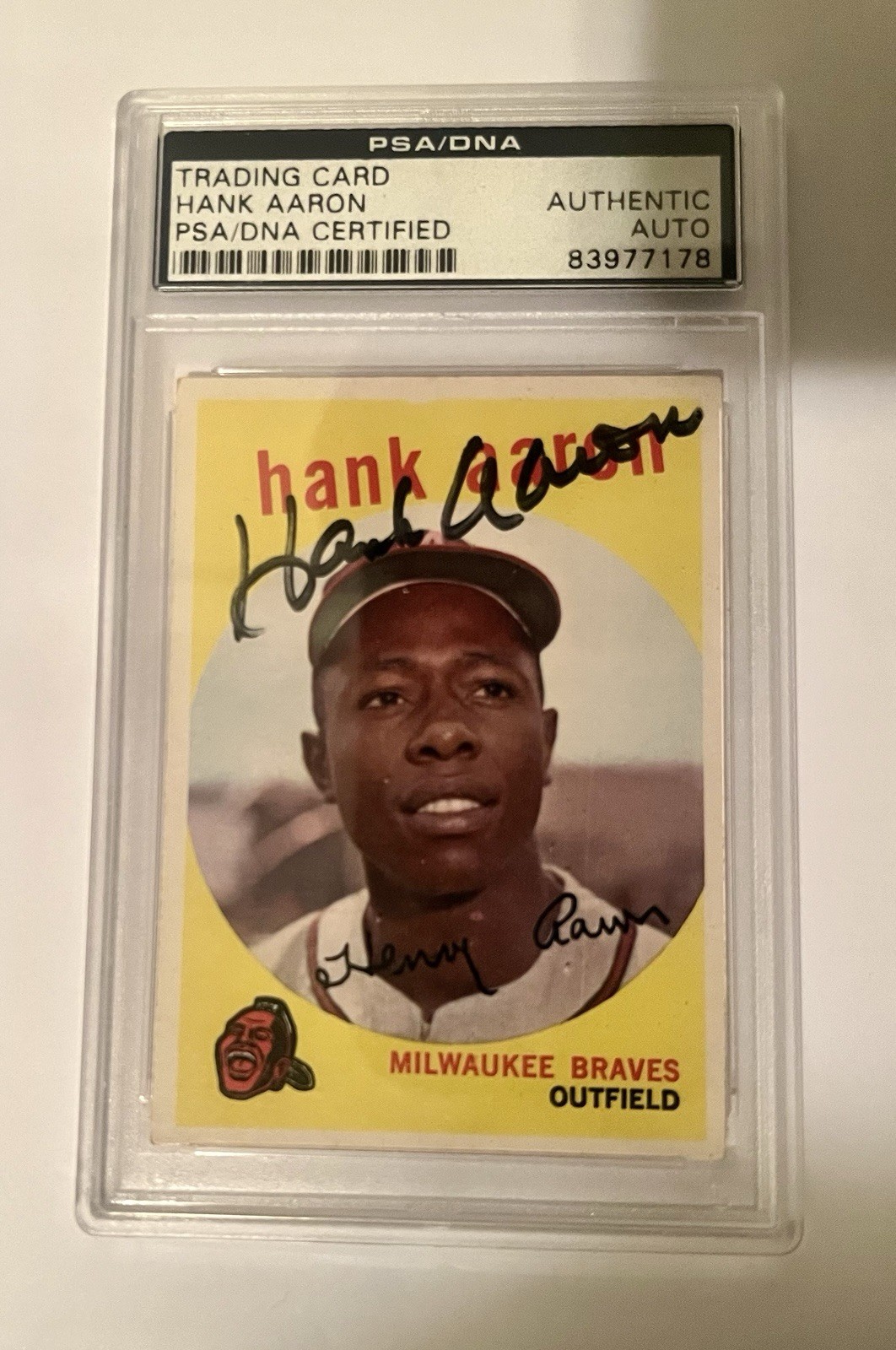 1959 Topps Hank Aaron HOF#380 Autographed Signed Vintage Card PSA/DNA Authentic