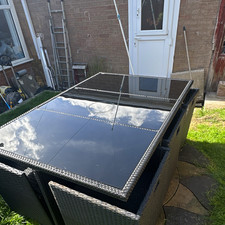 Grey Rattan/Wicker Garden Table & Chairs Set, Square Black Glass Top, Armrests
