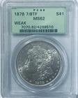 1878 7/8 tail feathers Morgan Silver Dollar Weak OGH PCGS MS62