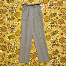 NWT Vintage Trousers Beige Straight Leg Belted Smart Pants Deadstock Womens 25 0