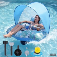 Motorized Pool Float for Adults with Removable Canopy, Battery Powered Inflatabl