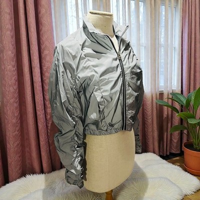 FB Sister Holographic Silver Cropped Zip Jacket